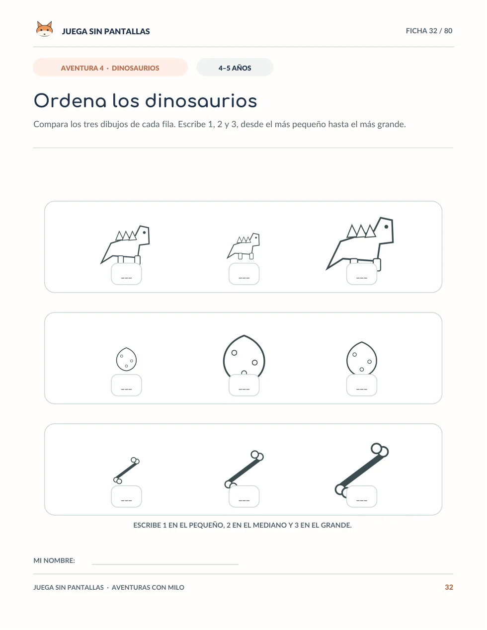 Página real: Ordena los dinosaurios